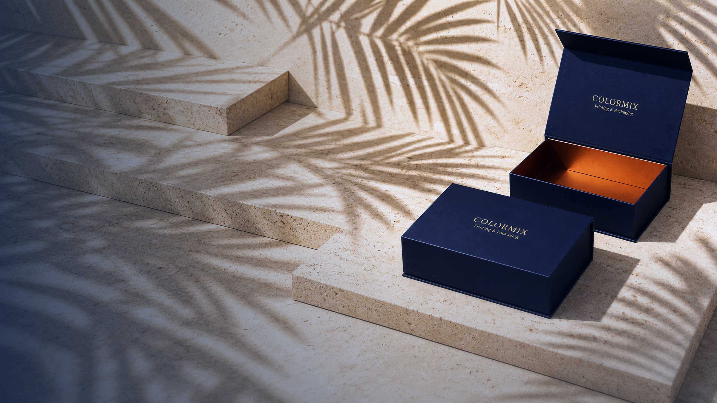 Custom rigid gift box with a wrapped lid, produced by Colormix Packaging in Guangzhou
